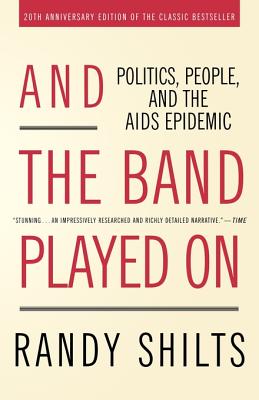 A beige background highlights the red letters of the title "and the band played on"