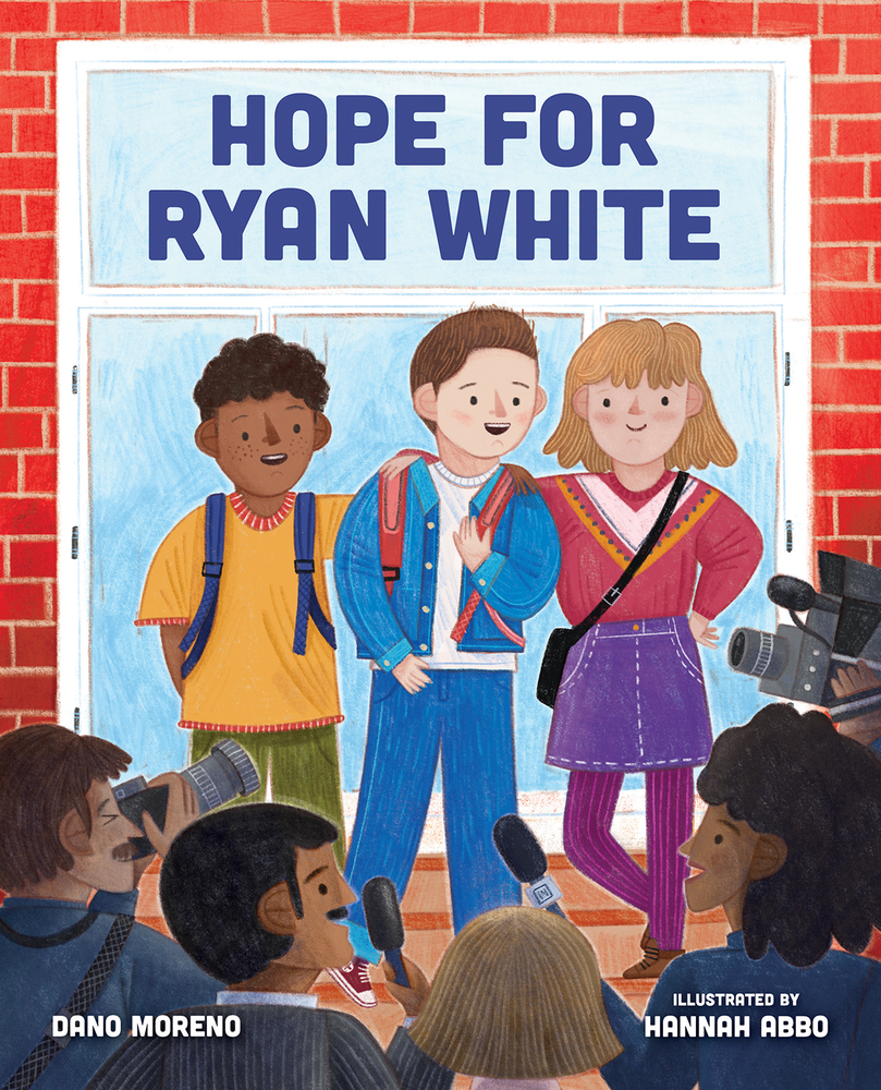 a young boy dressed in jeans and a jean jacket stands between a boy in a yellow shirt and a girl with a pink sweater