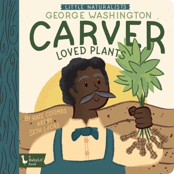 an illustration of George Washington Carver holding a handful of peanuts